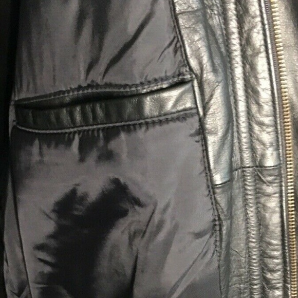 Mens XL Biker Bomber Genuine Black Leather Jacket - Picture 7 of 8
